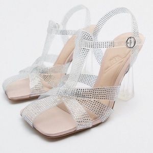 Zara vinyl heeled cage sandals